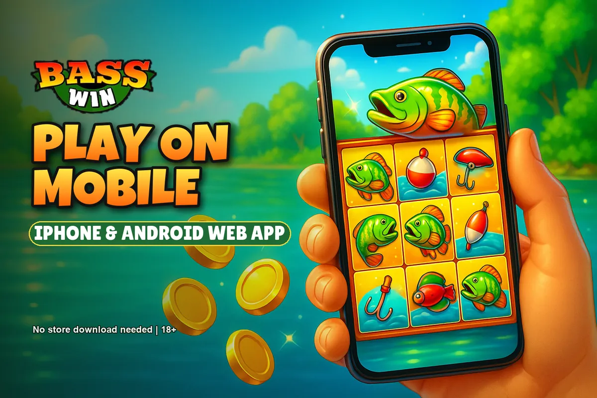 Bass Win app banner: play on mobile with the iPhone and Android web app