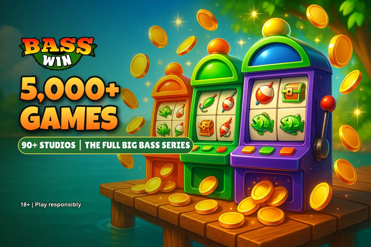 Basswin lobby banner: 5,000+ games from 90+ studios