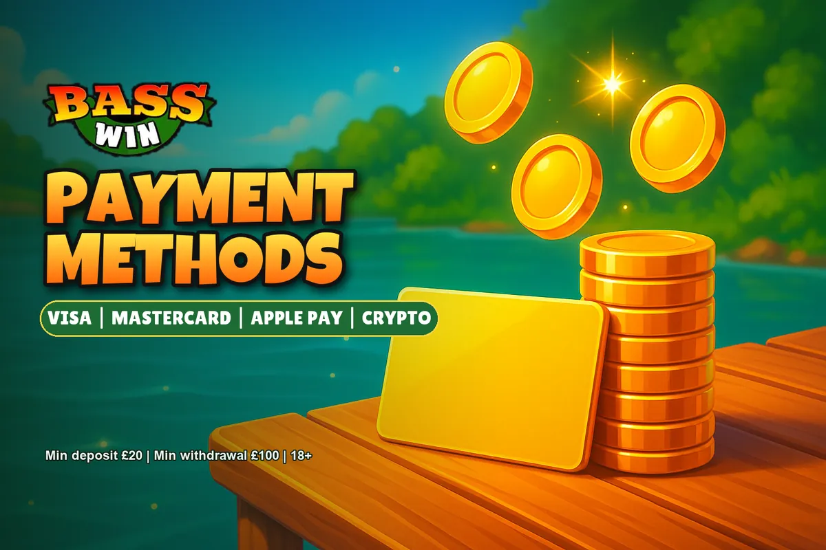 Basswin payment methods banner: Visa, Mastercard, Apple Pay and crypto