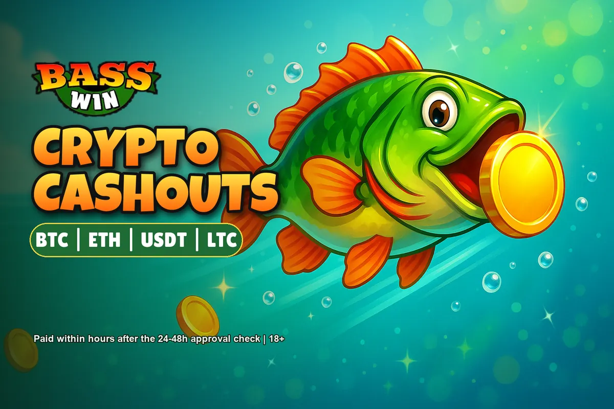 Basswin crypto withdrawals banner: BTC, ETH, USDT and LTC